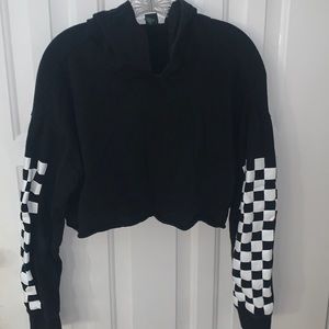 Black cropped checkered hoodie